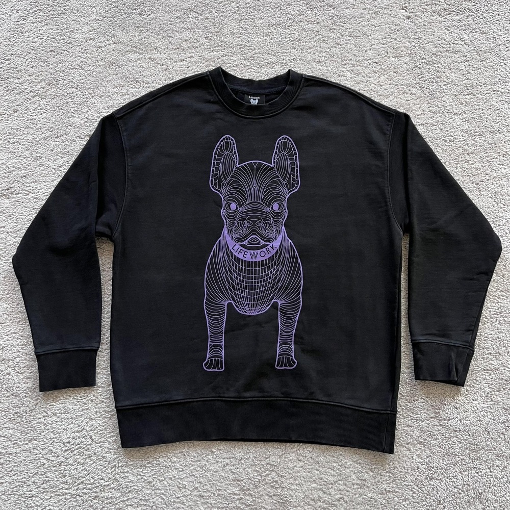Lifework French Bulldog Graphic Crewneck Sweatshirt Mens Medium Black Pullover